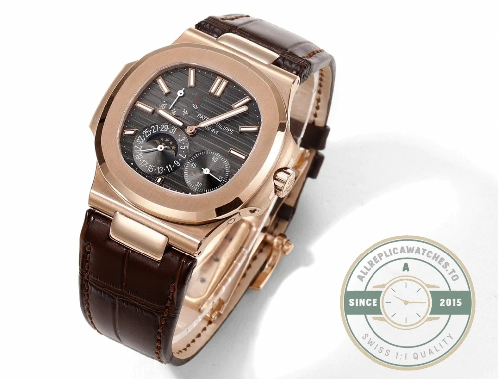 Replica Nautilus 5712R-001 Patek Philippe Moon phases. 40 mm, Rose gold, Black Dial - Budget Luxury Replica Watch