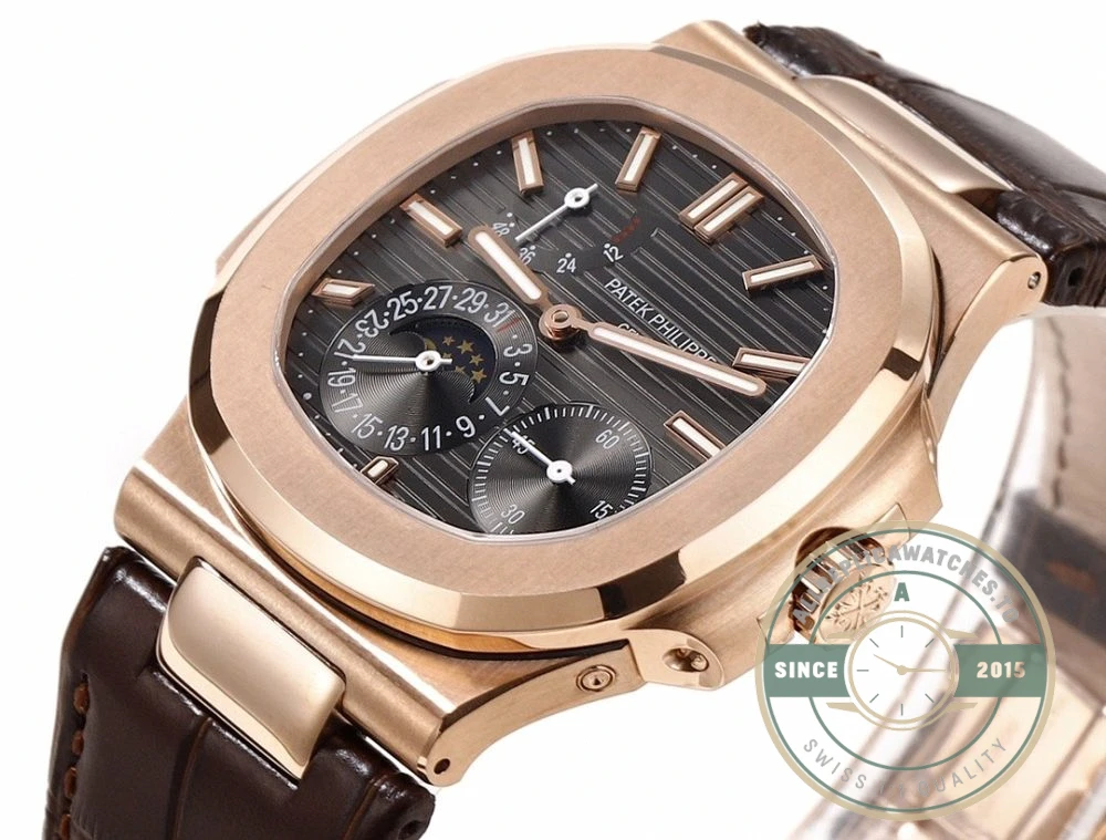 Replica Nautilus 5712R-001 Patek Philippe Moon phases. 40 mm, Rose gold, Black Dial - Factory Super Clone Watch