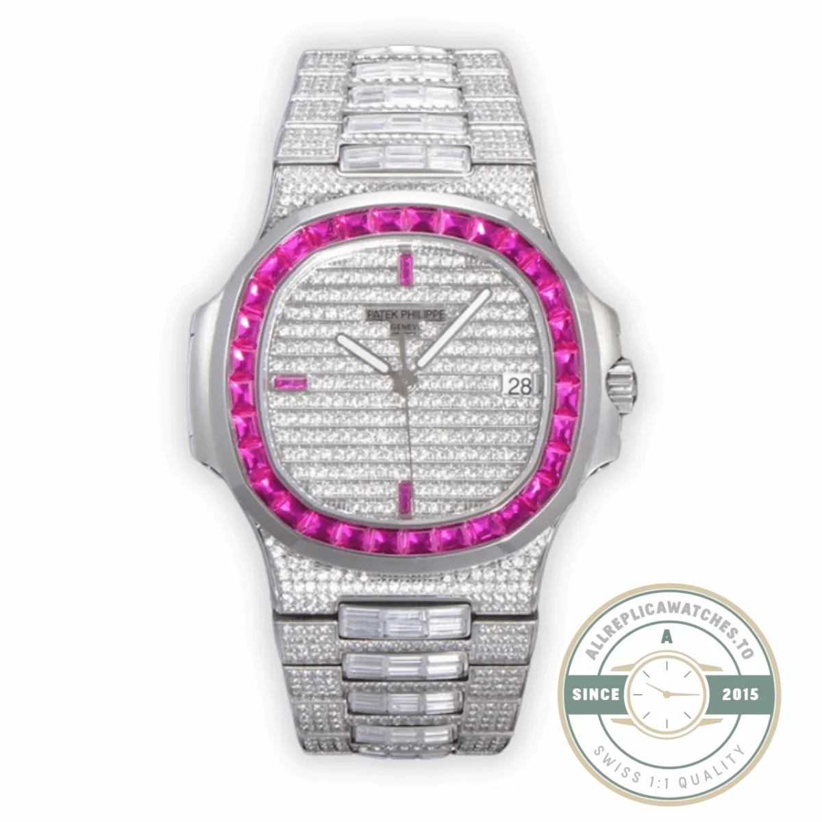 Replica Nautilus 5719/10G Patek Philippe 40 mm, Pink Baguette Diamonds - Luxury Replica Watch