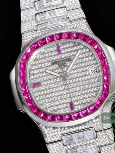 Replica Nautilus 5719/10G Patek Philippe 40 mm, Pink Baguette Diamonds - Best Quality Replica Watch