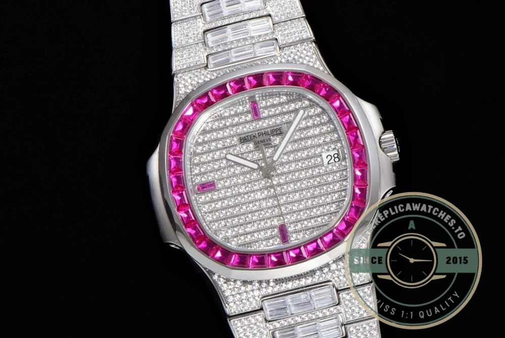 Replica Nautilus 5719/10G Patek Philippe 40 mm, Pink Baguette Diamonds - Best Quality Replica Watch
