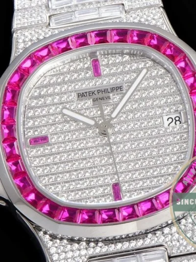Replica Nautilus 5719/10G Patek Philippe 40 mm, Pink Baguette Diamonds - Swiss Movement Replica Watch