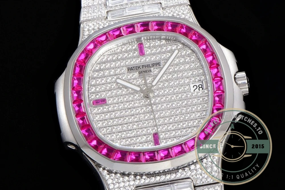 Replica Nautilus 5719/10G Patek Philippe 40 mm, Pink Baguette Diamonds - Swiss Movement Replica Watch