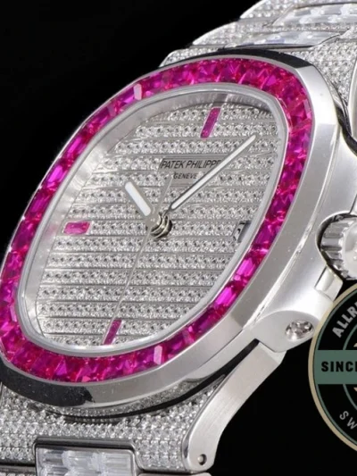 Replica Nautilus 5719/10G Patek Philippe 40 mm, Pink Baguette Diamonds - Luxury Replica Watch