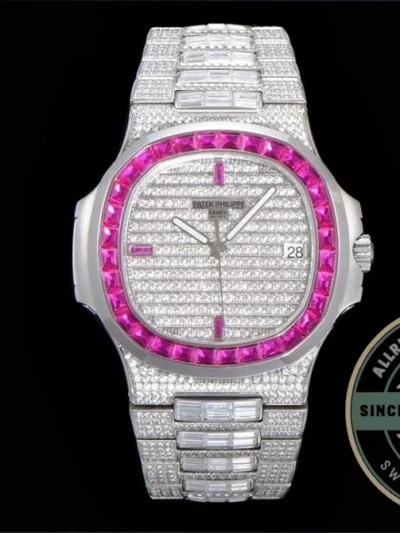 Replica Nautilus 5719/10G Patek Philippe 40 mm, Pink Baguette Diamonds - Top-Tier Swiss Replica Watch