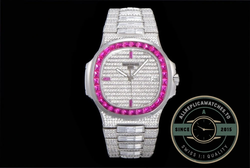 Replica Nautilus 5719/10G Patek Philippe 40 mm, Pink Baguette Diamonds - Top-Tier Swiss Replica Watch