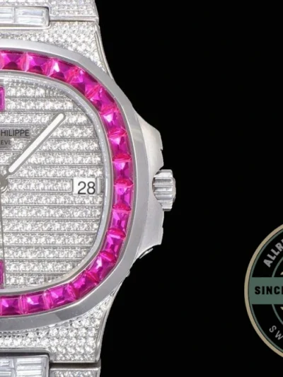 Replica Nautilus 5719/10G Patek Philippe 40 mm, Pink Baguette Diamonds - High-Grade Replica Watch