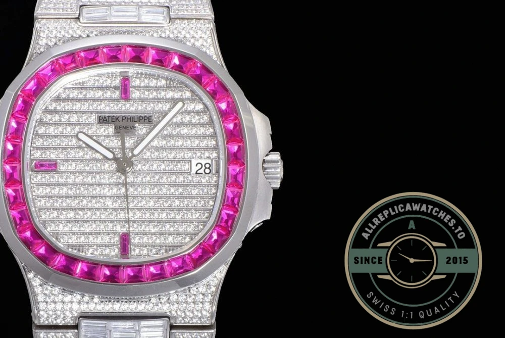 Replica Nautilus 5719/10G Patek Philippe 40 mm, Pink Baguette Diamonds - High-Grade Replica Watch