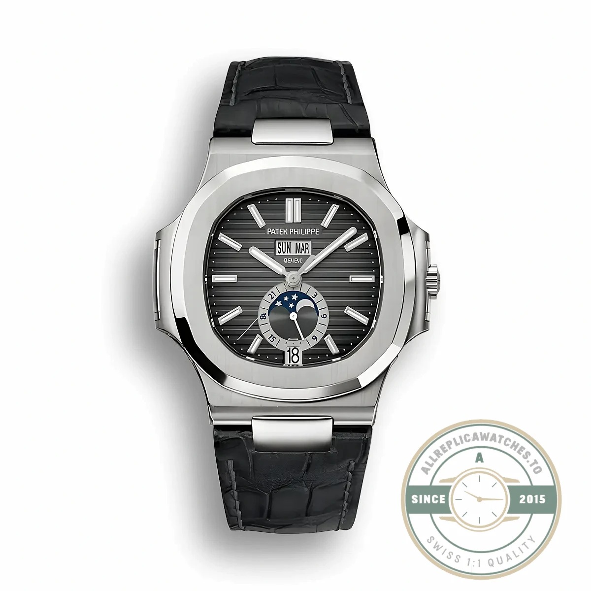 Replica Nautilus 5726A-001 Patek Philippe Annual Calendar, Moon phases. 40.5 mm, Steel, Dark Dial - Top-Tier Swiss Replica Watch
