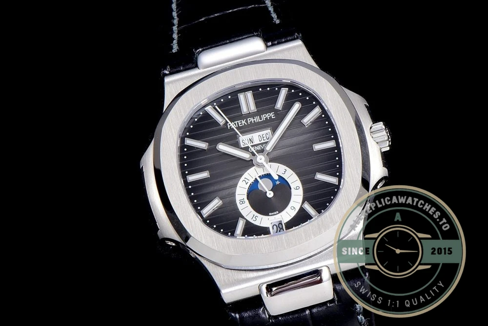 Replica Nautilus 5726A-001 Patek Philippe Annual Calendar, Moon phases. 40.5 mm, Steel, Dark Dial - High-Grade Replica Watch