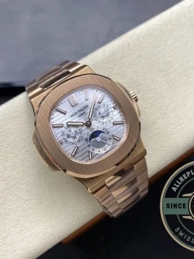 Replica Nautilus 5740/1G-001 Patek Philippe Perpetual Calendar 40 mm, Rose gold, White Dial - High-Grade Replica Watch