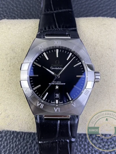 Replica Omega Constellation Black, Leather Strap 131.33.41.21.01.001 - Factory Super Clone Watch