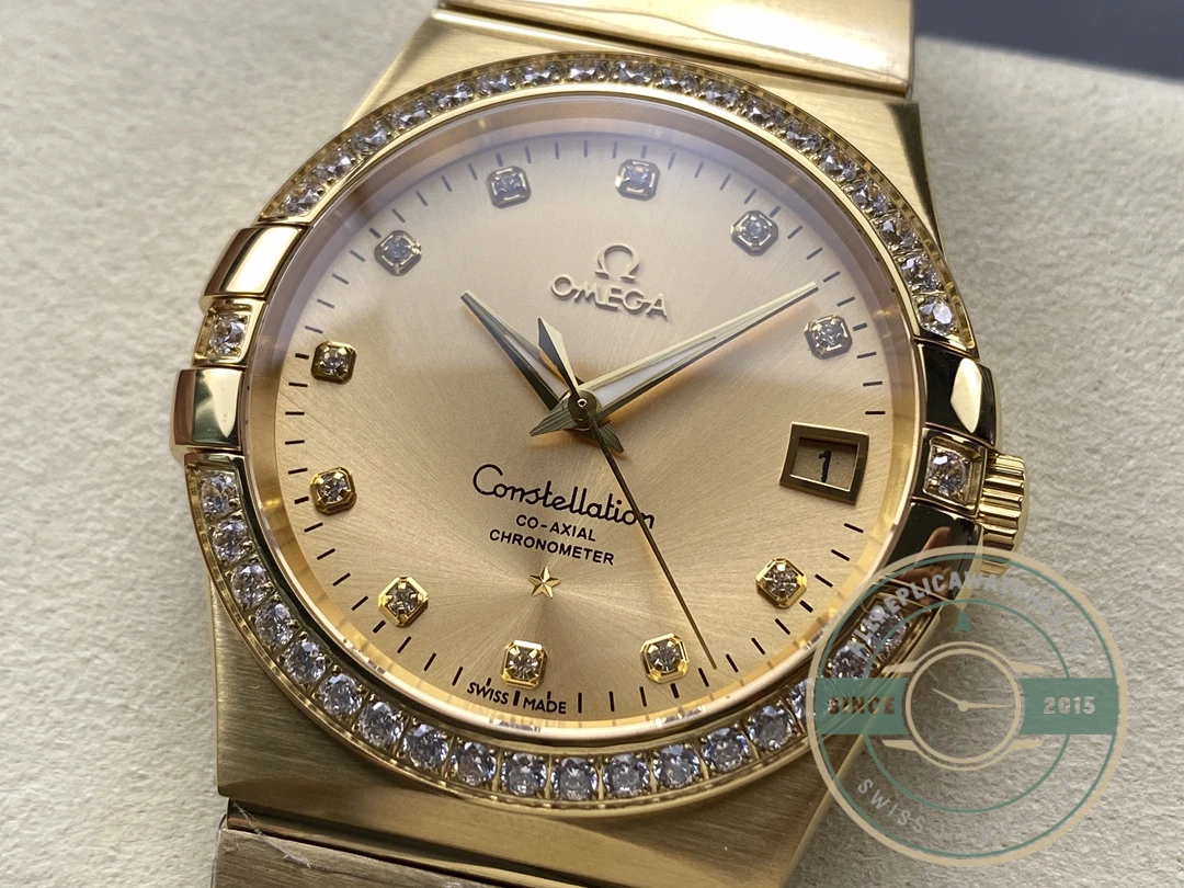 Replica Omega Constellation Gold, Diamond 38mm 123.55.38.21.58.001 - 1:1 Swiss Replica Watch