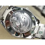Screw-in caseback with the Seamaster hippocampus medallion on this super clone Omega Aqua Terra