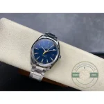 Sapphire crystal set over the vertical-teak dial of this 42mm Aqua Terra clone