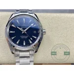 Steel bracelet tapering to a fold-over clasp on the superclone Omega Aqua Terra