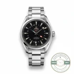 Black vertical teak dial on brown leather, clone Omega Aqua Terra GMT 231.13.43.22.01.001