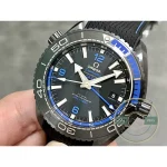 Polished and brushed ceramic surfaces set in contrast, clone Omega Planet Ocean 600M at 46mm
