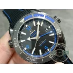 Date window sitting beside the GMT indication, replica Omega Planet Ocean 46mm in ceramic