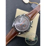 Super clone Omega Speedmaster Racing Grey Dial Leather watch, 44.25mm case