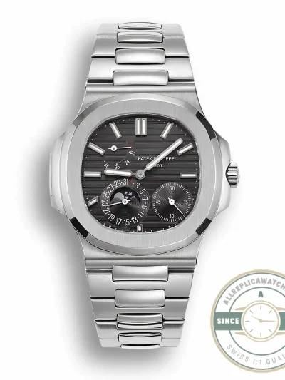 Replica Patek Philippe Nautilus Moon phases 40 mm, Stainless steel 5712/1A-001, Black Dial - Budget Luxury Replica Watch