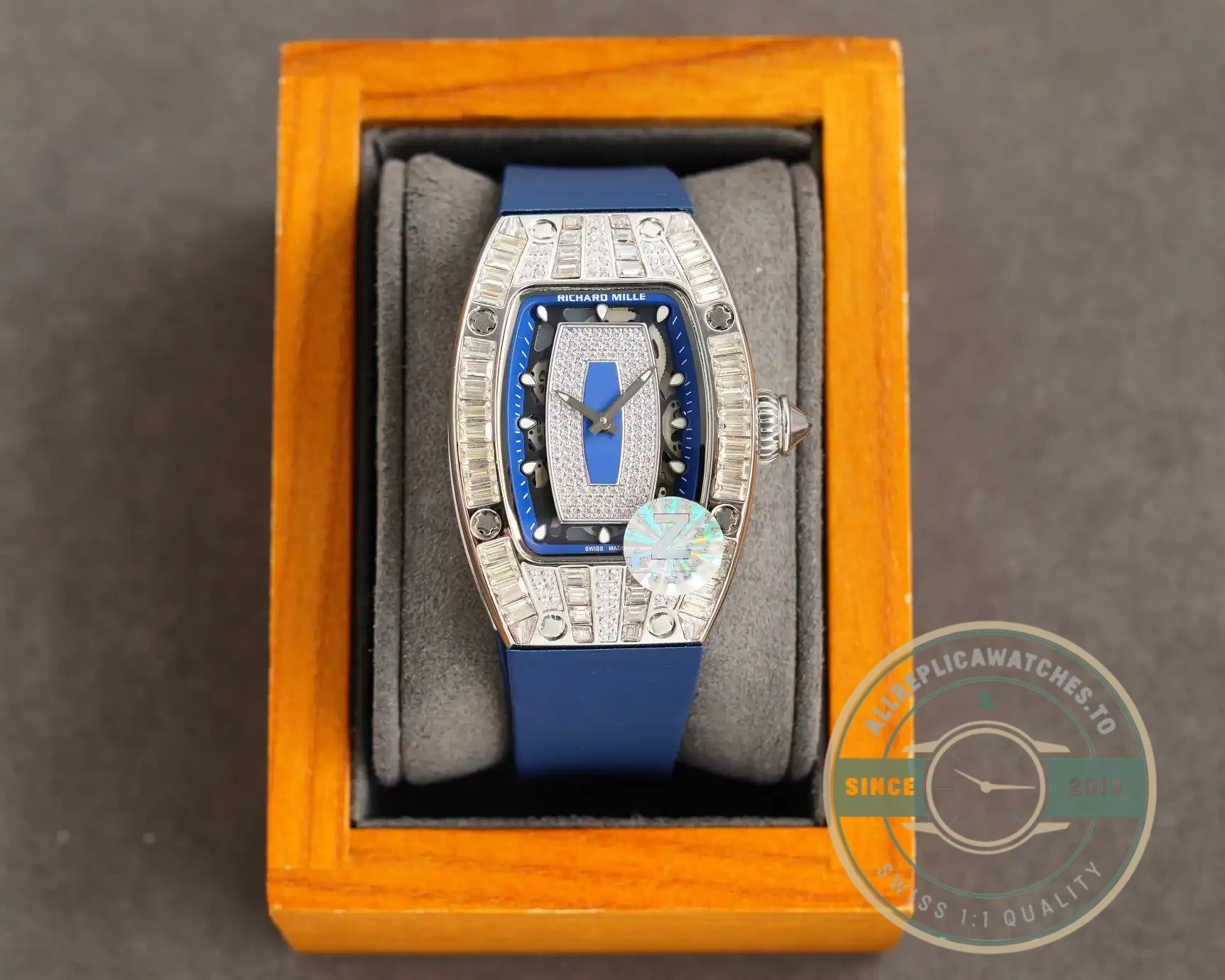 Replica Richard Mille 007-1 Diamond Crown Blue Strap - Affordable Luxury Replica Timepiece