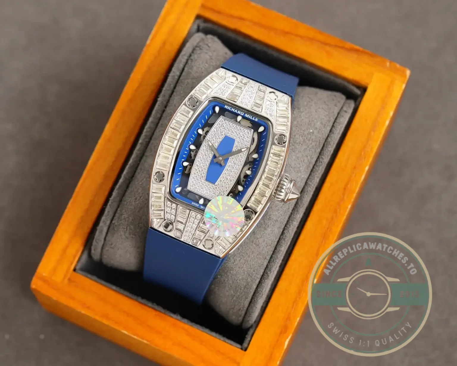 Replica Richard Mille 007-1 Diamond Crown Blue Strap - Factory Super Clone Watch