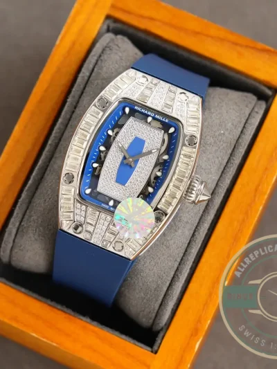 Replica Richard Mille 007-1 Diamond Crown Blue Strap - Factory Super Clone Watch