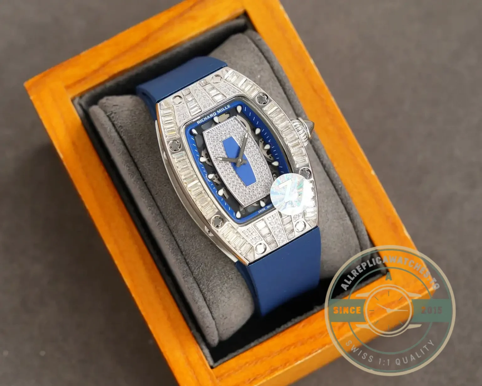 Replica Richard Mille 007-1 Diamond Crown Blue Strap - Affordable Luxury Replica Timepiece