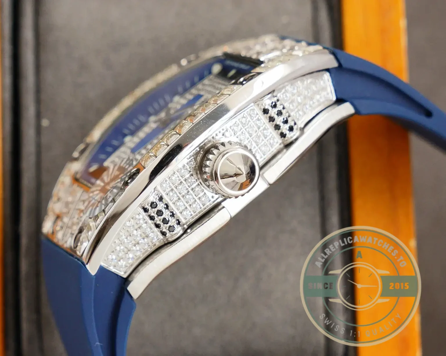 Replica Richard Mille 007-1 Diamond Crown Blue Strap - 1:1 Swiss Replica Watch