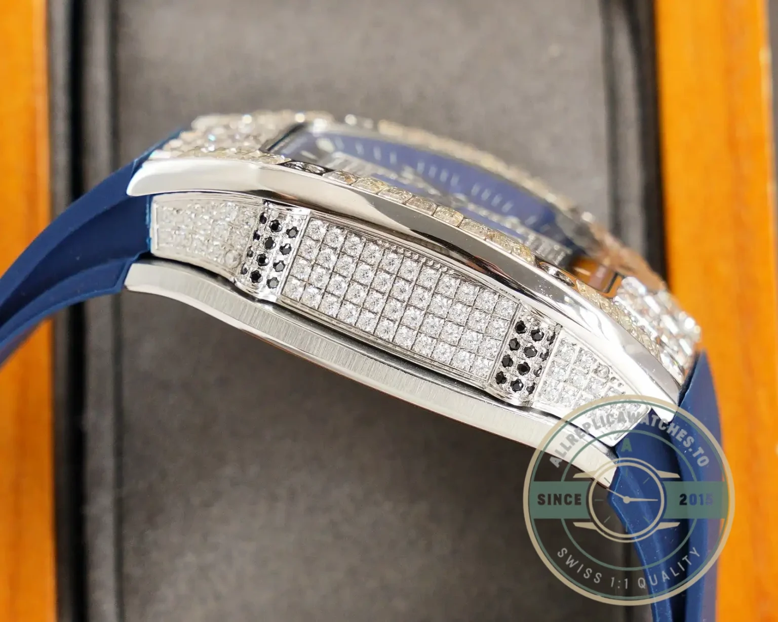 Replica Richard Mille 007-1 Diamond Crown Blue Strap - Factory Super Clone Watch