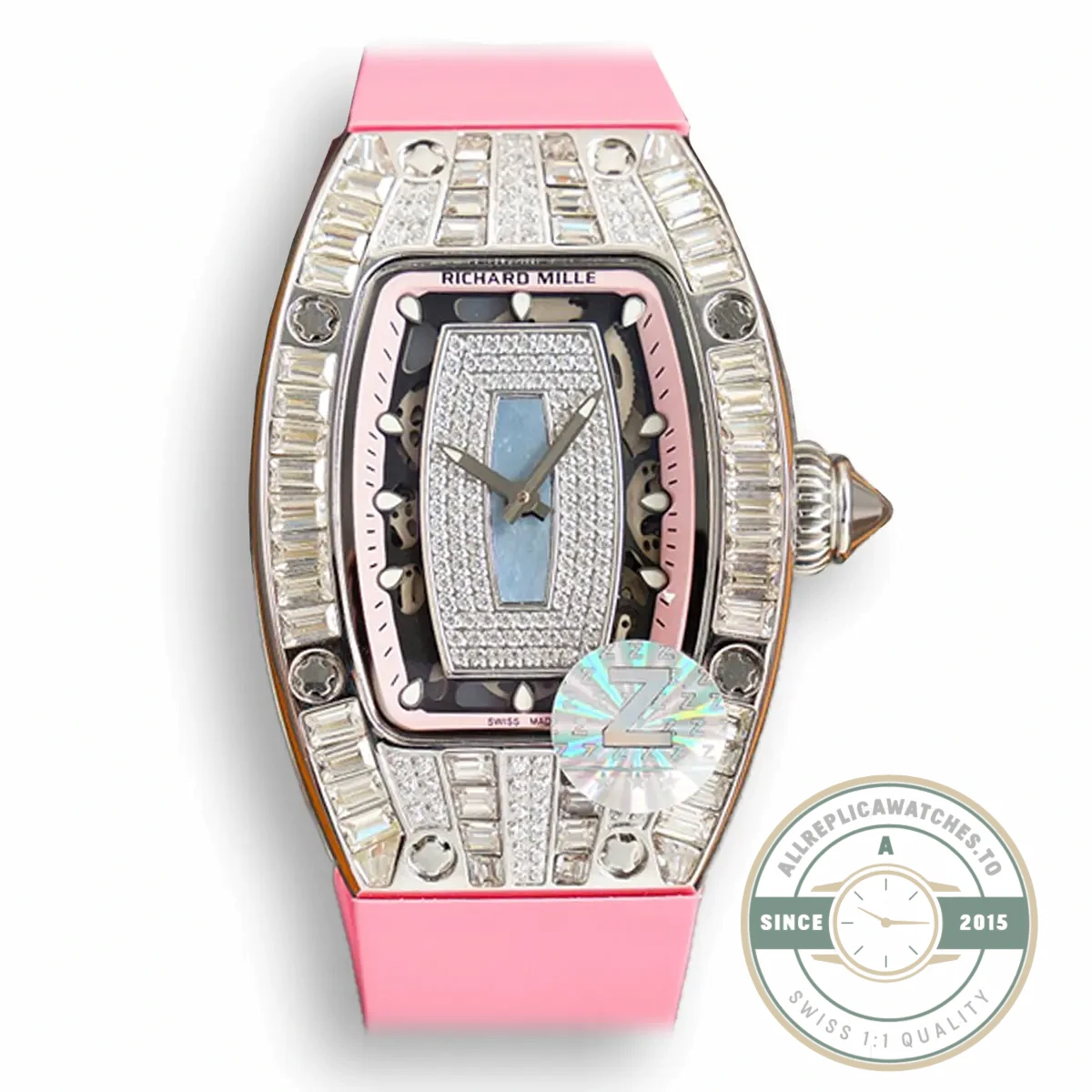 Replica Richard Mille 007-1 Diamond Crown Pink Strap - Affordable Luxury Replica Timepiece