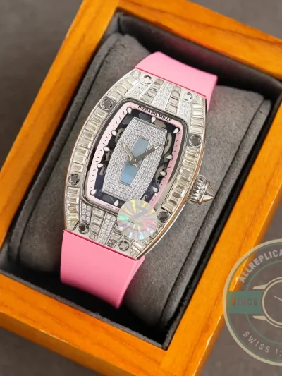 Replica Richard Mille 007-1 Diamond Crown Pink Strap - Budget Luxury Replica Watch