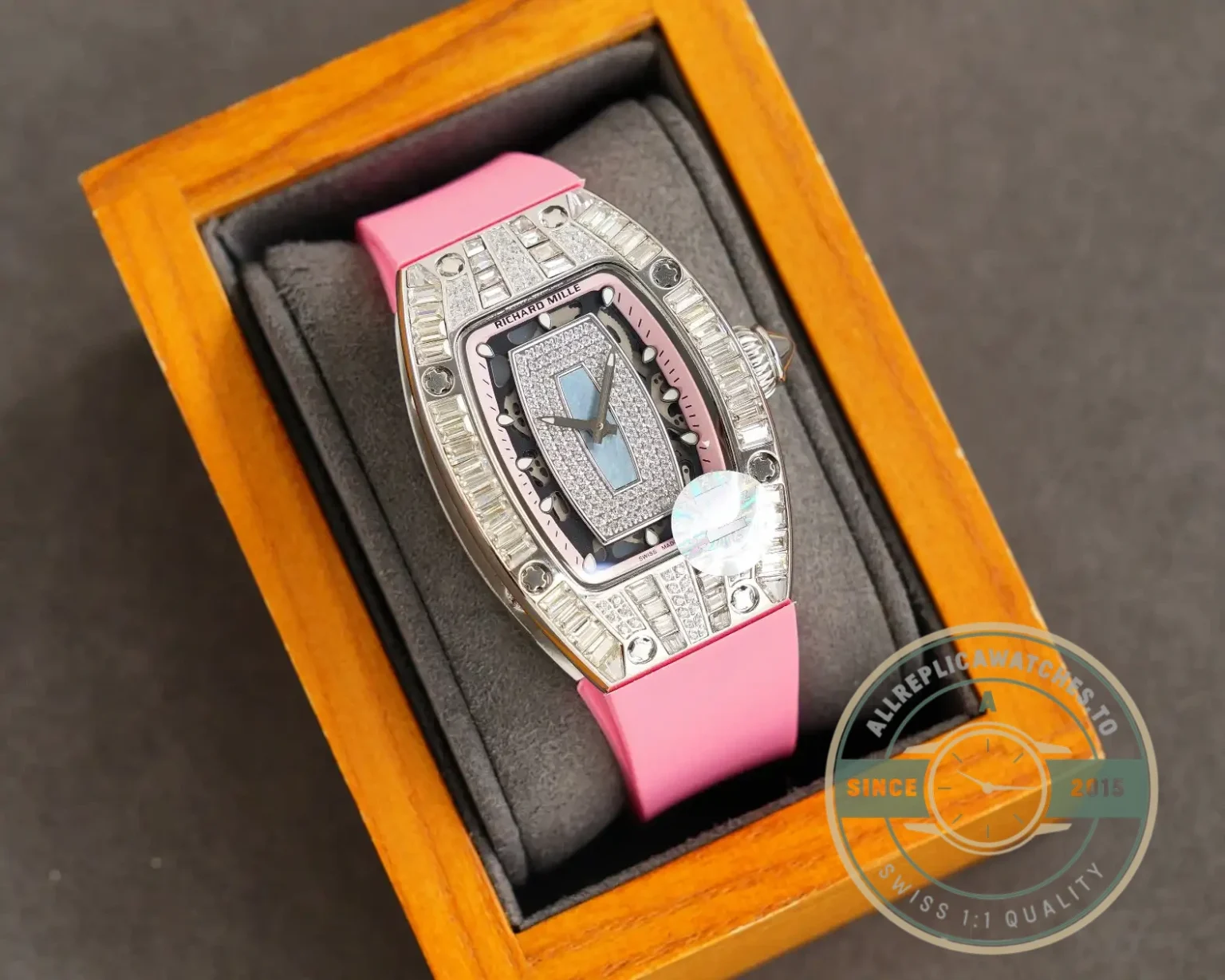 Replica Richard Mille 007-1 Diamond Crown Pink Strap - Budget Luxury Replica Watch