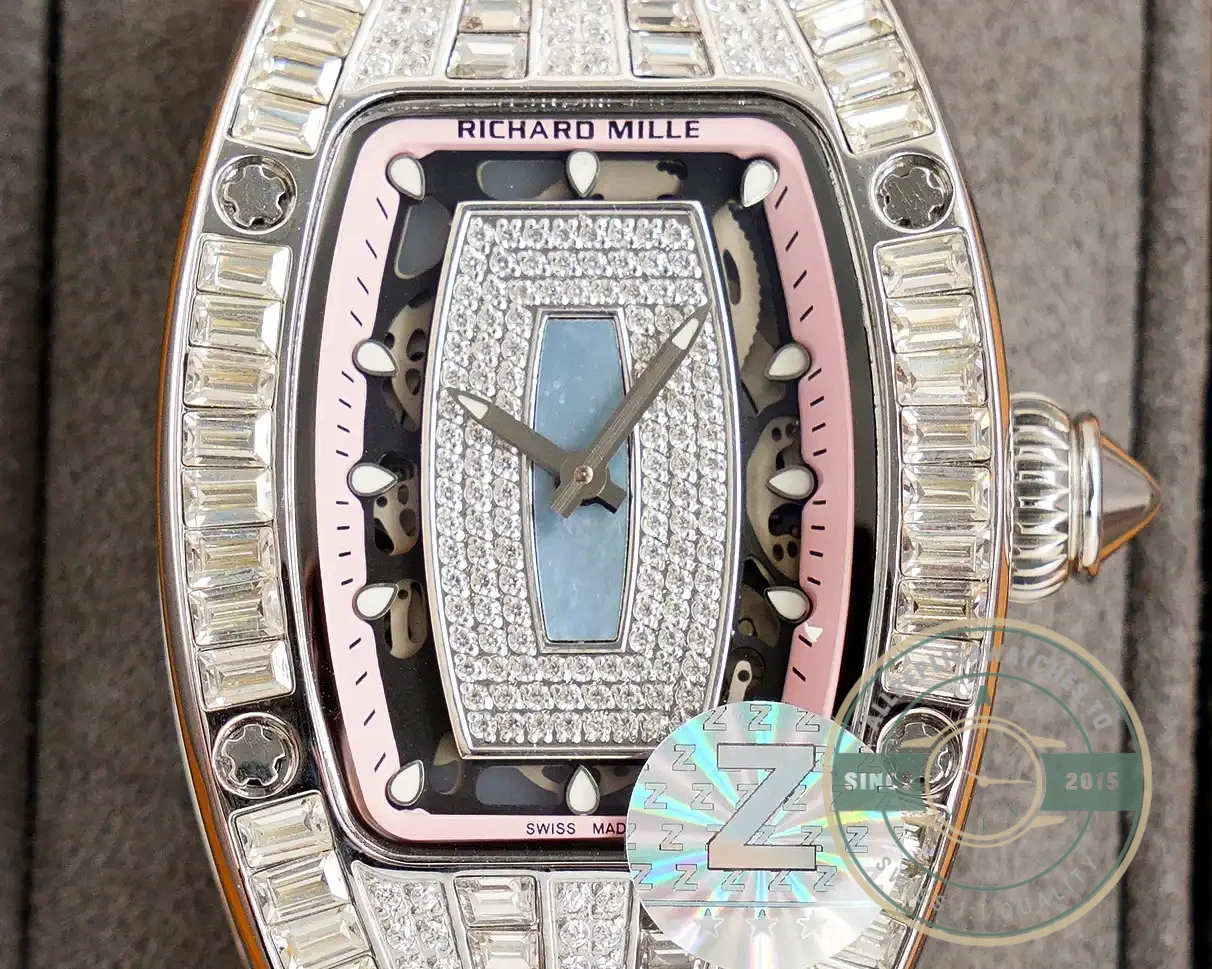 Replica Richard Mille 007-1 Diamond Crown Pink Strap - Factory Super Clone Watch