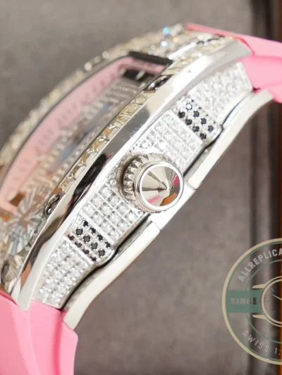 Replica Richard Mille 007-1 Diamond Crown Pink Strap - Factory Super Clone Watch
