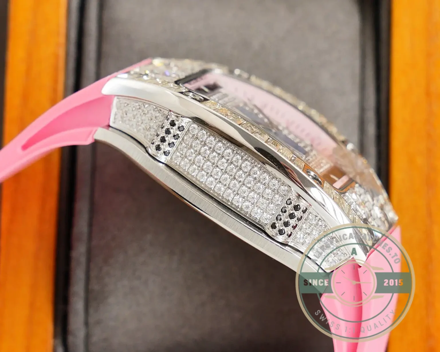 Replica Richard Mille 007-1 Diamond Crown Pink Strap - Premium Super Clone Watch