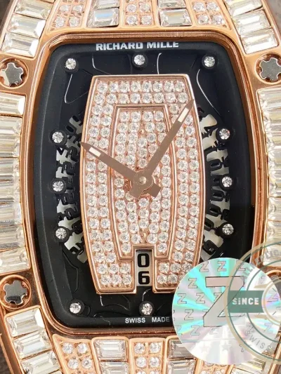 Replica Richard Mille 007-1 Diamond Crown Rose Gold Black Strap - Best Quality Replica Watch