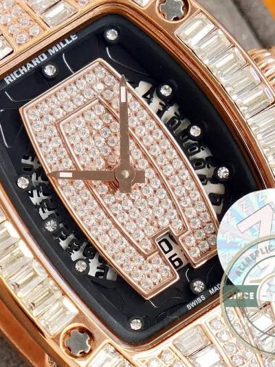 Replica Richard Mille 007-1 Diamond Crown Rose Gold Black Strap - Budget Luxury Replica Watch