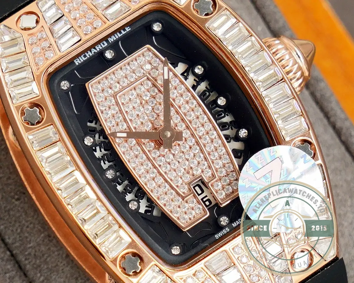 Replica Richard Mille 007-1 Diamond Crown Rose Gold Black Strap - Budget Luxury Replica Watch