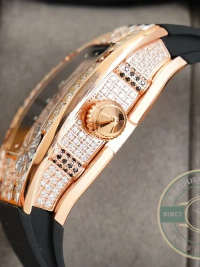 Replica Richard Mille 007-1 Diamond Crown Rose Gold Black Strap - 1:1 Swiss Replica Watch
