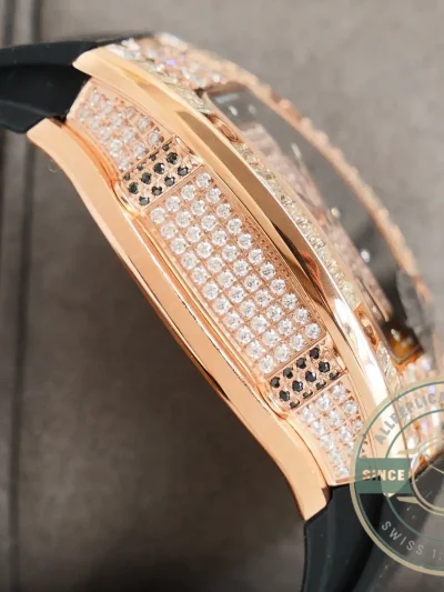 Replica Richard Mille 007-1 Diamond Crown Rose Gold Black Strap - Luxury Replica Watch