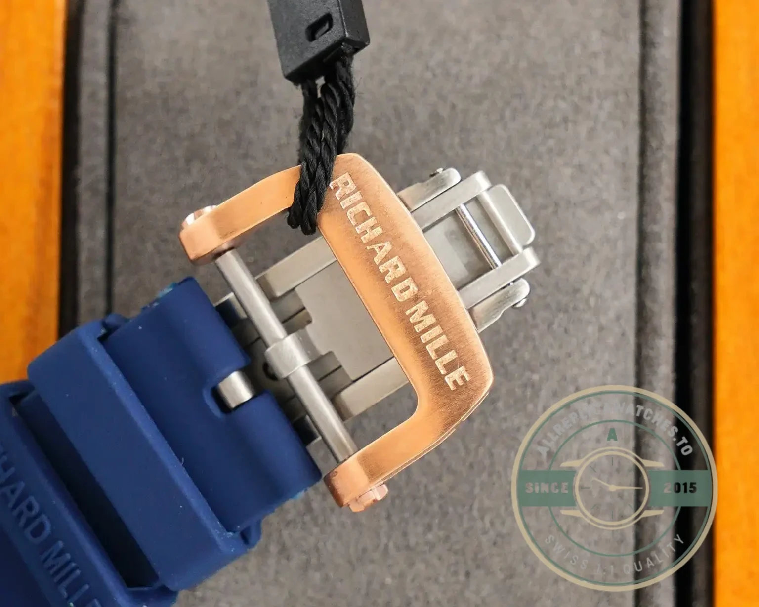 Replica Richard Mille 007-1 Diamond Crown Rose Gold Blue Strap - Best Quality Replica Watch