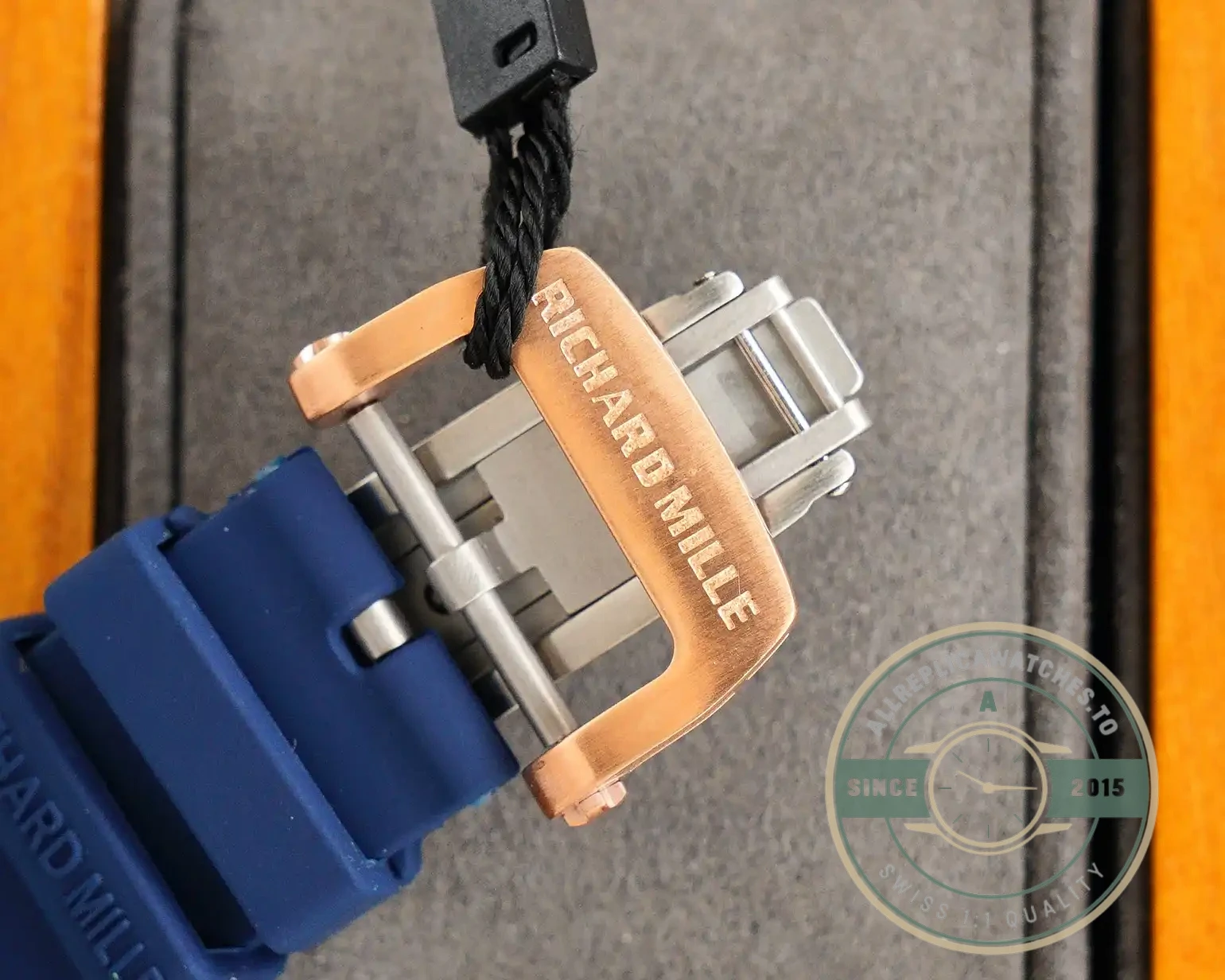 Replica Richard Mille 007-1 Diamond Crown Rose Gold Blue Strap - Best Quality Replica Watch
