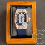 Replica Richard Mille 007-1 Diamond Crown Rose Gold Blue Strap - Luxury Replica Watch