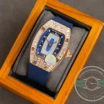 Replica Richard Mille 007-1 Diamond Crown Rose Gold Blue Strap - Affordable Super Clone Watch