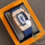 Replica Richard Mille 007-1 Diamond Crown Rose Gold Blue Strap - Swiss Movement Replica Watch