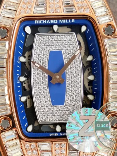 Replica Richard Mille 007-1 Diamond Crown Rose Gold Blue Strap - Affordable Luxury Replica Timepiece
