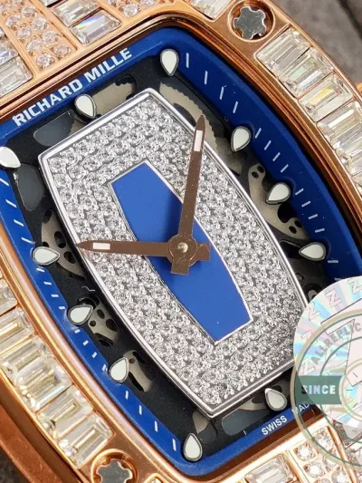 Replica Richard Mille 007-1 Diamond Crown Rose Gold Blue Strap - Budget Luxury Replica Watch