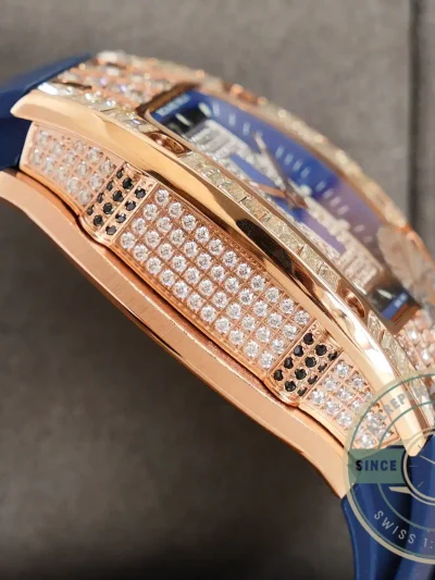 Replica Richard Mille 007-1 Diamond Crown Rose Gold Blue Strap - Top-Tier Swiss Replica Watch